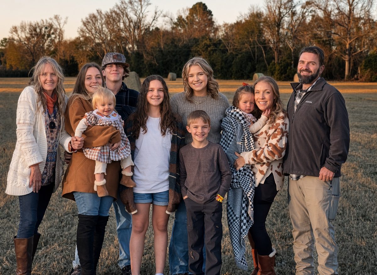 Cristal&rsquo;s family together in a field at sunset